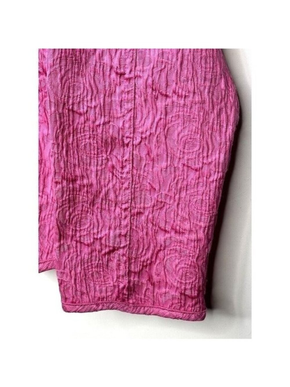 Chicos Womens 2 Pink Floral Jacquard Jacket Textured Stretch Button Up Artwear - Picture 5 of 11
